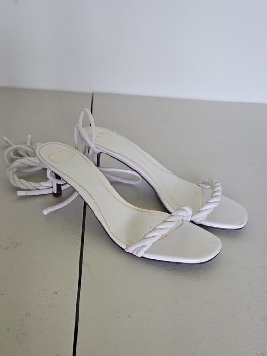 Valentino Garavani White Braided Rope Ankle-Tie Kitten Heel Sandals main image 2